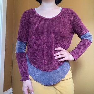 burgundy long sleeve henley with elbow patches